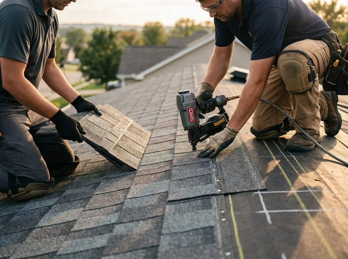 Professional roofer working on a residential roof in American Fork